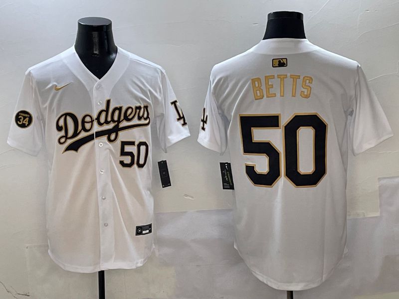 Men Los Angeles Dodgers #50 Betts White Black Game Nike 2025 MLB Jersey style 2